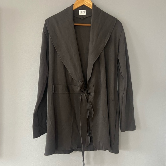🛑SOLD ETIMI Outerwear Gray Shawl Collar Merino Wool Wrap Sweater Jacket USA - Picture 6 of 10